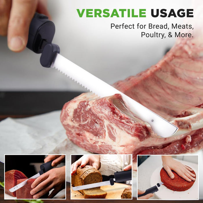 Cordless Electric Knife, Quick Carving, Stainless Steel Blades, Black