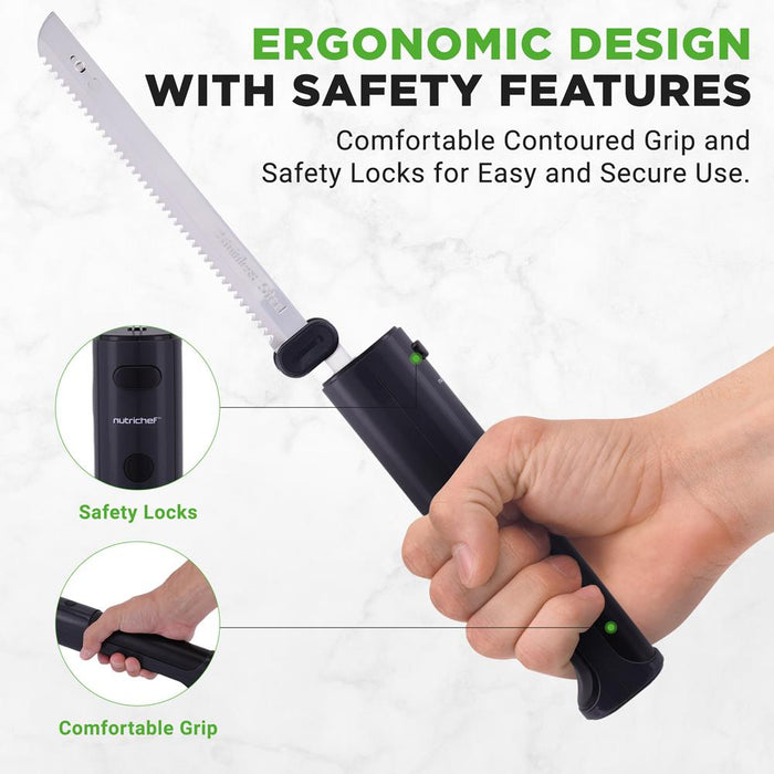 Cordless Electric Knife, Quick Carving, Stainless Steel Blades, Black