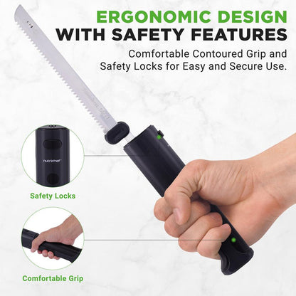 Cordless Electric Knife, Quick Carving, Stainless Steel Blades, Black