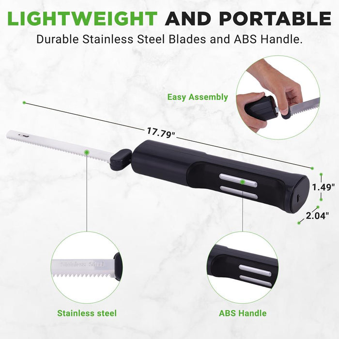 Cordless Electric Knife, Quick Carving, Stainless Steel Blades, Black