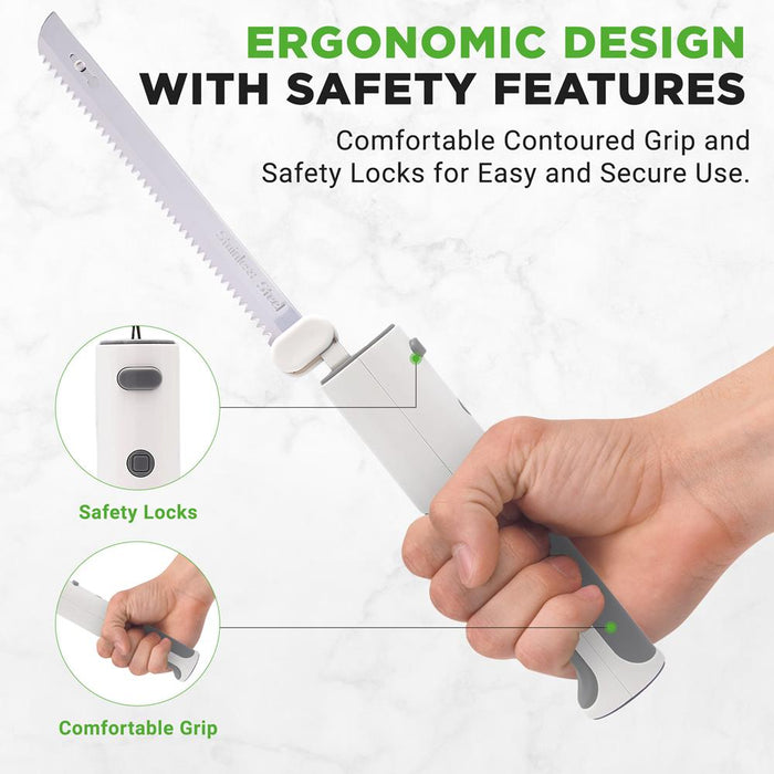 Cordless Electric Knife, Quick Carving, Stainless Steel Blades, White/Grey