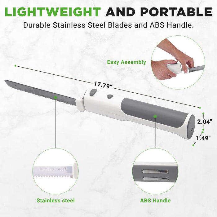 Cordless Electric Knife, Quick Carving, Stainless Steel Blades, White/Grey