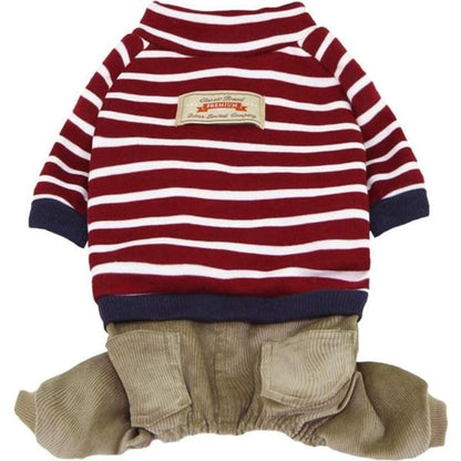 Parisian Pet® Dog Apparel Red / SM Corduroy Striped Pet Jumper Suit