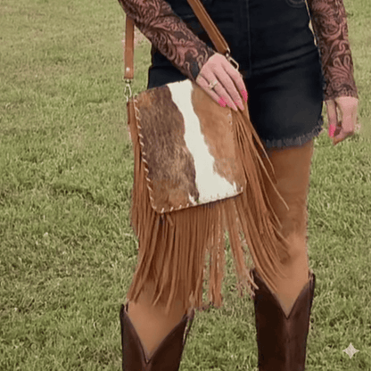 Cowhide Suede Fringe Crossbody Bag