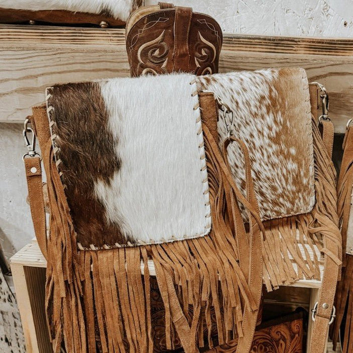 Cowhide Suede Fringe Crossbody Bag