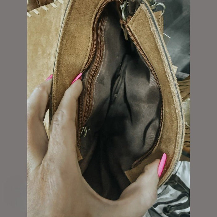 Cowhide Suede Fringe Crossbody Bag