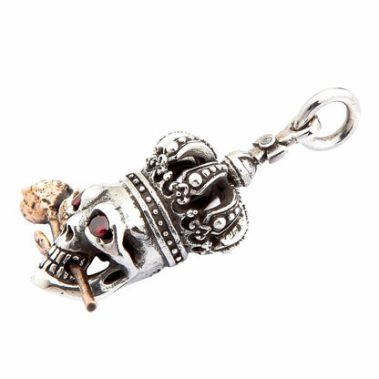 Red Garnet Eyes Crown Skull and Rose Sterling Silver Gothic Pendant [4]