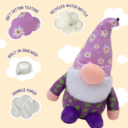 Daisy the Gnome Purple Plush Squeaky Dog Toy - 10"