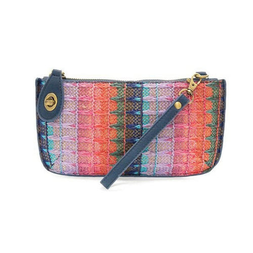 Deep Multi Woven Stripe Straw Mini Wristlet Crossbody,Clutch