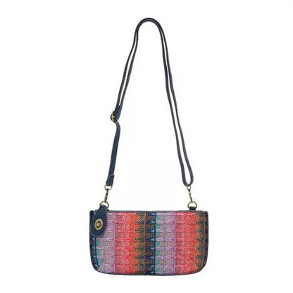 Deep Multi Woven Stripe Straw Mini Wristlet Crossbody,Clutch