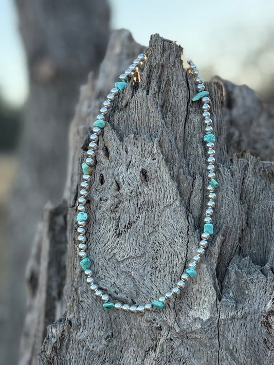 Down Valley Turquoise And Pearl Beaded Necklace