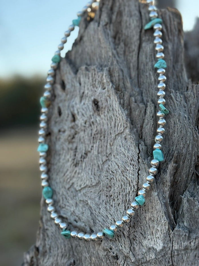Down Valley Turquoise And Pearl Beaded Necklace