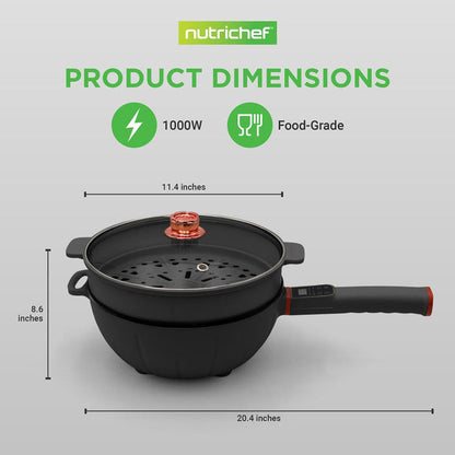 Electric Frying Pan & Steamer, 4L, Non-Stick, Touch Control, Portable