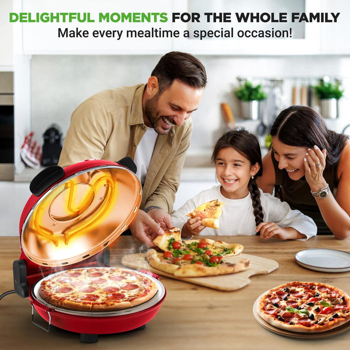 Electric Pizza Oven, Precise Cooking, Non-Stick Stone, Red