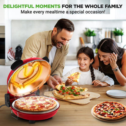 Electric Pizza Oven, Precise Cooking, Non-Stick Stone, Red