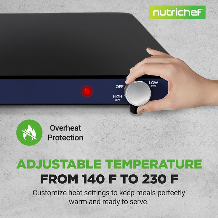 Electric Warming Tray Keeps Food Warm Glass Surface Adjustable Temp Blue