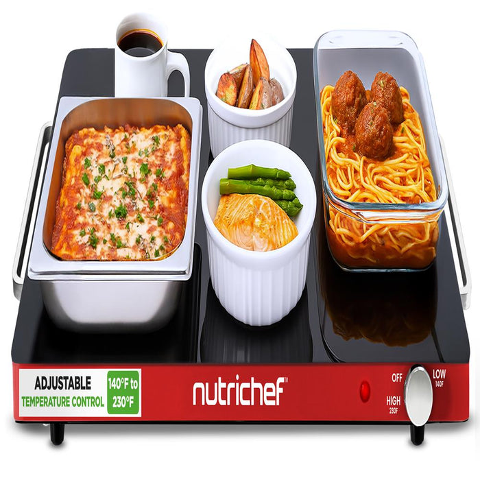 Electric Warming Tray Keeps Food Warm Glass Surface Adjustable Temp Red