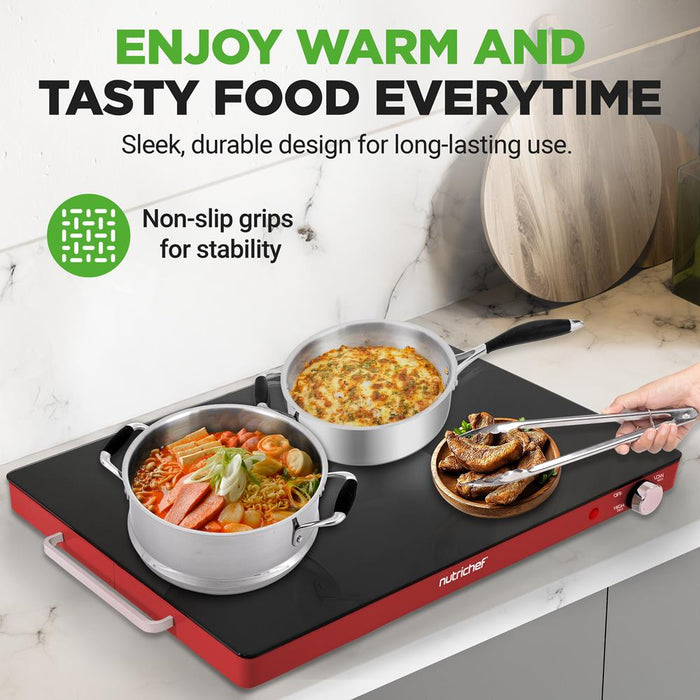 Electric Warming Tray Keeps Food Warm Glass Surface Adjustable Temp Red