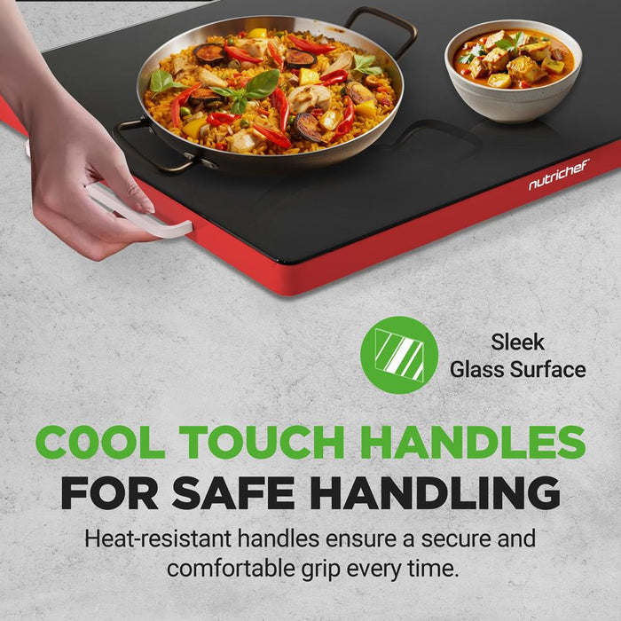 Electric Warming Tray Keeps Food Warm Glass Surface Adjustable Temp Red