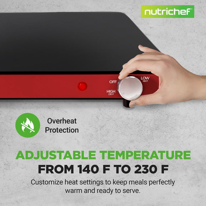 Electric Warming Tray Keeps Food Warm Glass Surface Adjustable Temp Red