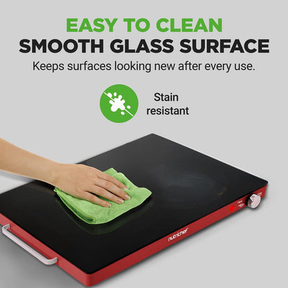 Electric Warming Tray Keeps Food Warm Glass Surface Adjustable Temp Red