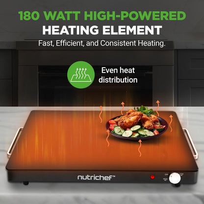 Electric Warming Tray Keeps Food Warm Glass Surface Adjustable Temp
