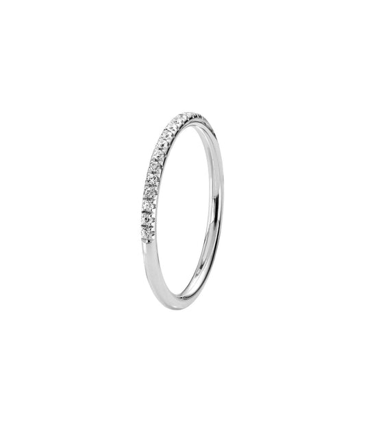 Diamantring, halvalliansring, silverring med diamanter.