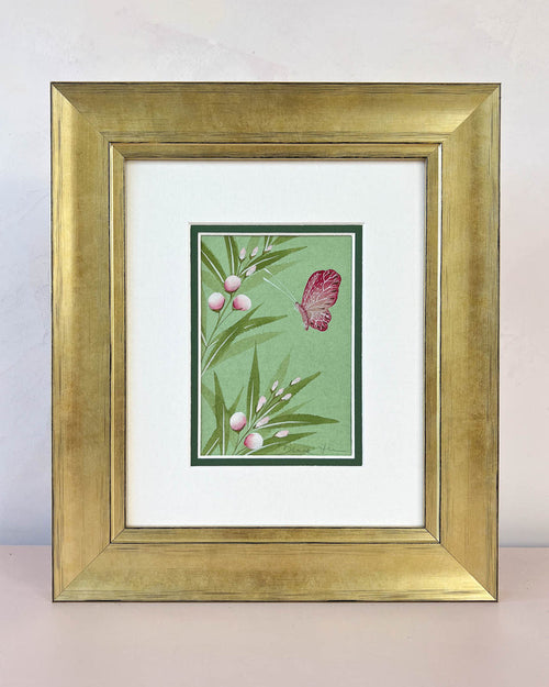 Emerald Butterfly And Flower Buds Original Painting - Diane Hill