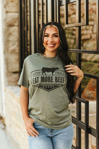 Farmers & Ranchers Eat More Beef Graphic TeeMilitary GreenS