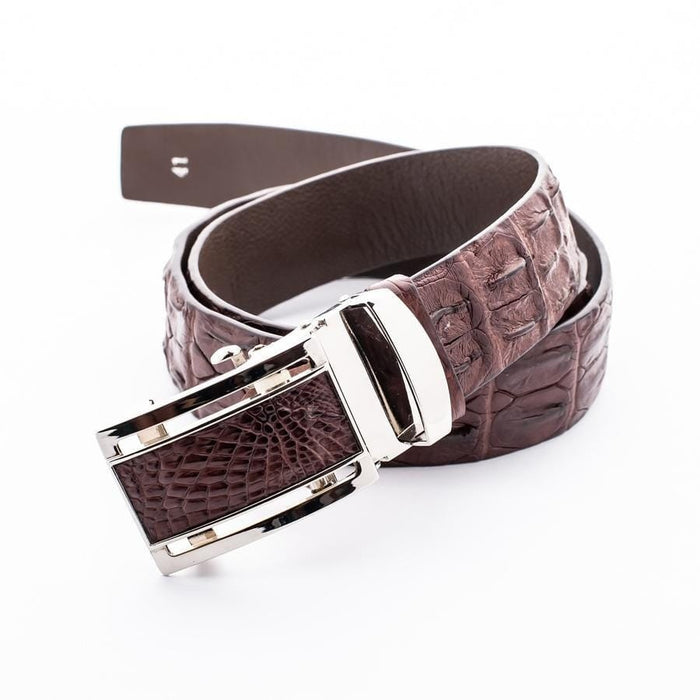 Premium crocodile leather belt elegantly displayed with automatic buckle