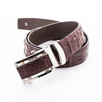 Premium crocodile leather belt elegantly displayed with automatic buckle