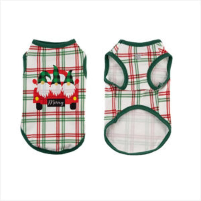 Barker's Bowtique Tee's Gnomes Christmas Holiday Green Plaid Pet Tank