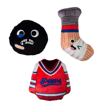 Petshop by Fringe Studio dog toys Go For The Goal Hockey Sports Plush Squeaky Dog Toy Set - 3 Pc