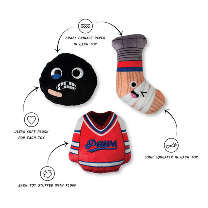 Petshop by Fringe Studio dog toys Go For The Goal Hockey Sports Plush Squeaky Dog Toy Set - 3 Pc