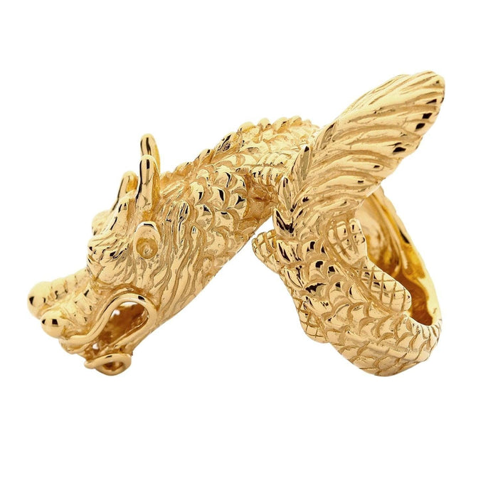 A handcrafted Eastern dragon ring with a polished gold finish and sparkling CZ eyes.