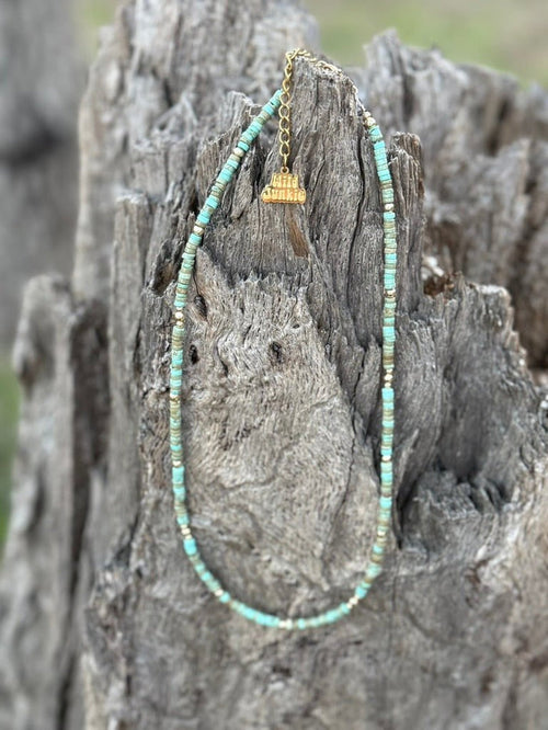 Golden Turquoise Trail Heishi Beaded Necklace