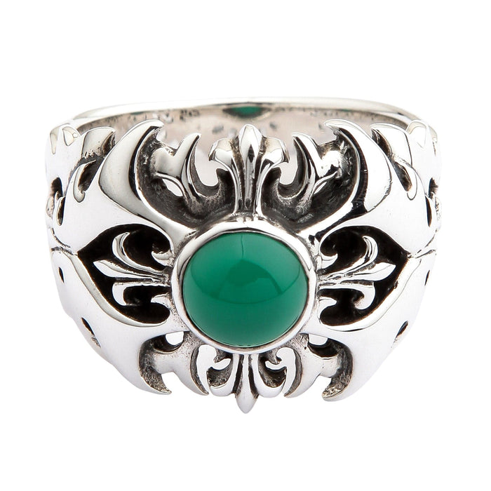 Green Agate 925 Sterling Silver Tribal Men's Ring