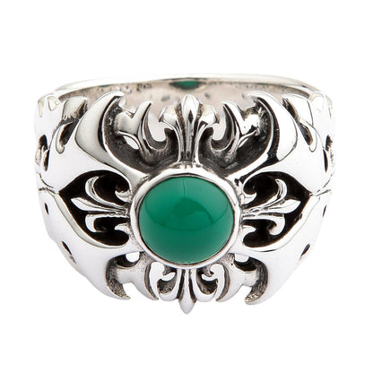 Green Agate 925 Sterling Silver Tribal Men's Ring