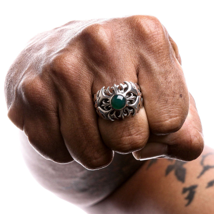 Green Agate 925 Sterling Silver Tribal Men's Ring [9]