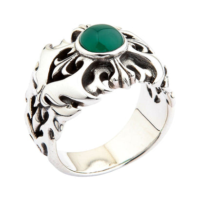 Green Agate 925 Sterling Silver Tribal Men's Ring [4]