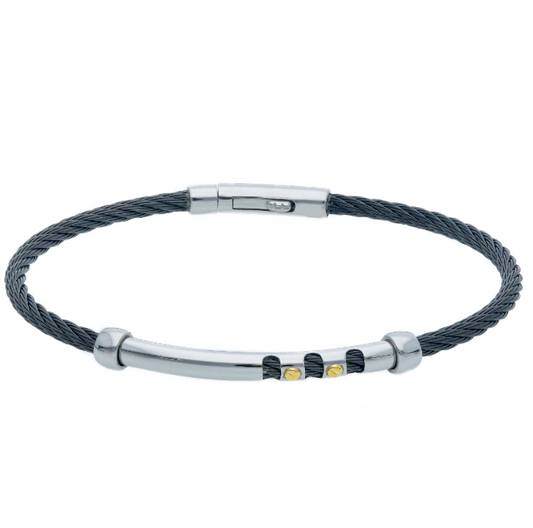 Herrenarmband Edelstahl+750/18K Gold/Stahl/Gummi/Baumwolle Schwarz - 286068