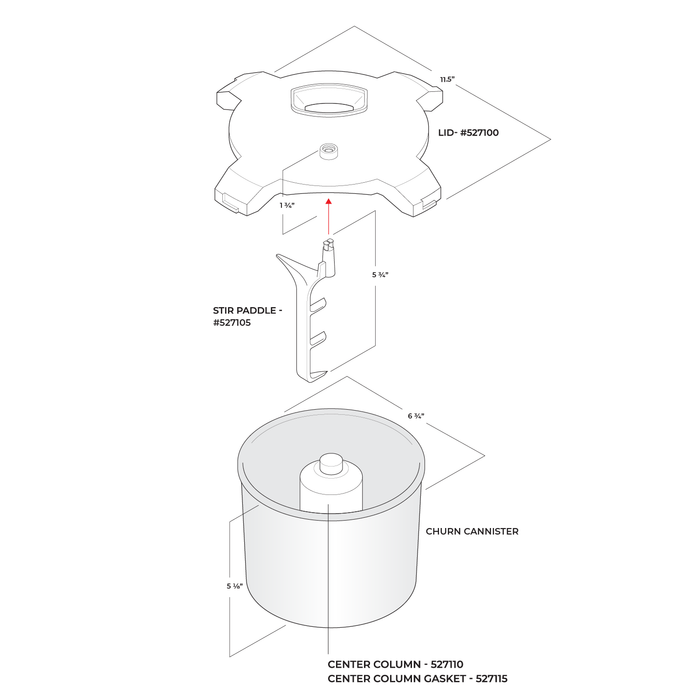 Technical illustration of the NutriMill ice cream maker attachment