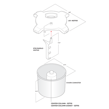 Technical illustration of the NutriMill ice cream maker attachment