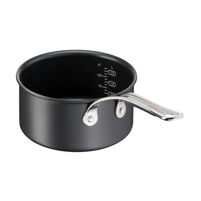 Jamie Oliver by Tefal Cooks Classic Non-Stick Induction Hard Anodised Saucepan + Lid 18cm with measuring marks