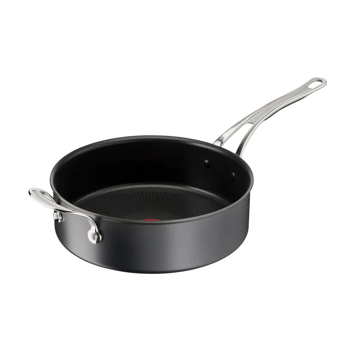 Jamie Oliver by Tefal Cooks Classic Non-Stick Induction Hard Anodised Sautepan with lid removed