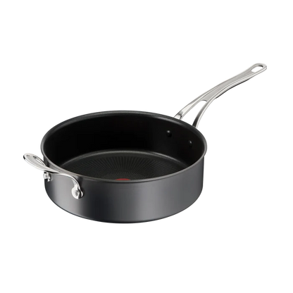 Jamie Oliver by Tefal Cooks Classic Non-Stick Induction Hard Anodised Sautepan with lid removed