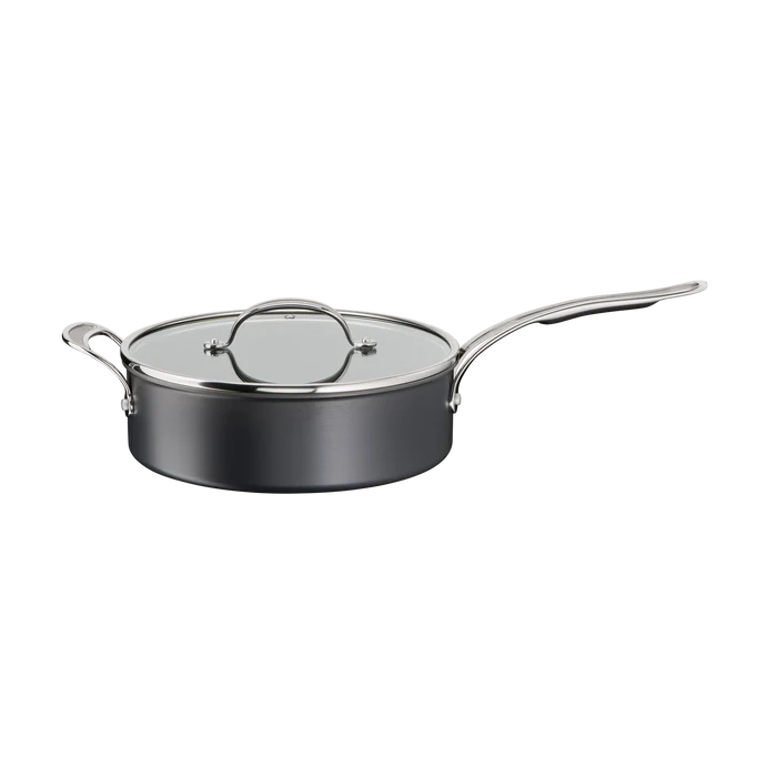 Jamie Oliver by Tefal Cooks Classic Non-Stick Induction Hard Anodised Sautepan + Lid 26cm side view