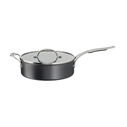 Jamie Oliver by Tefal Cooks Classic Non-Stick Induction Hard Anodised Sautepan + Lid 26cm side view