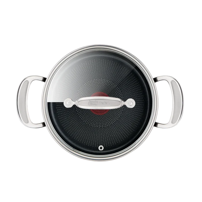 Jamie Oliver by Tefal Cooks Classic Non-Stick Induction Hard Anodised Stewpot + Lid 24cm/5L top view with lid