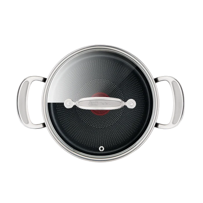 Jamie Oliver by Tefal Cooks Classic Non-Stick Induction Hard Anodised Stewpot + Lid 24cm/5L top view with lid